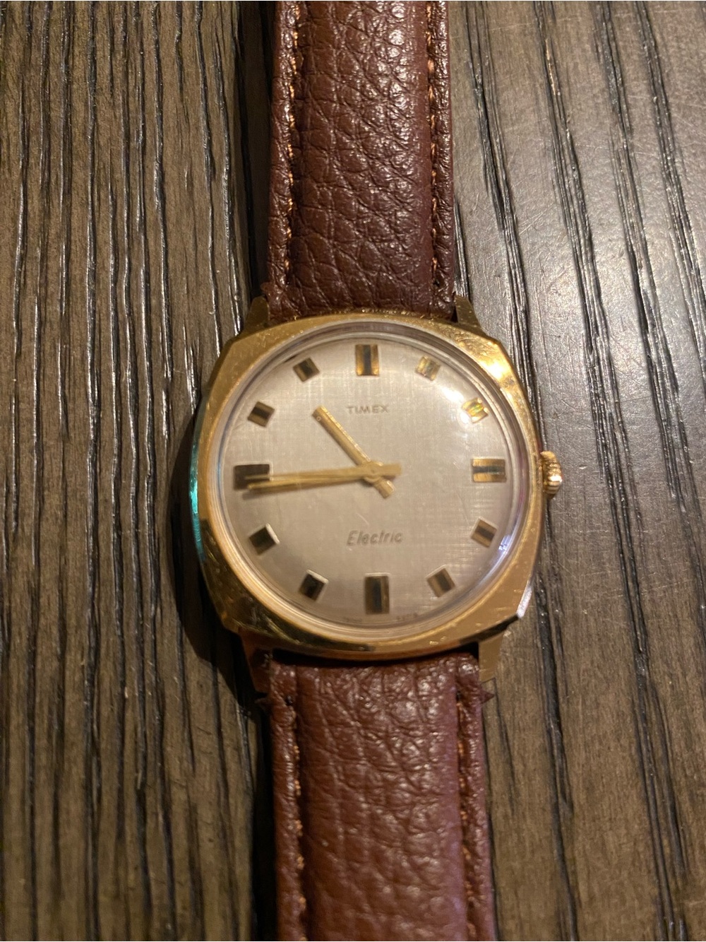 Timex Gold-Tone Case Watch with Brown Leather Strap
